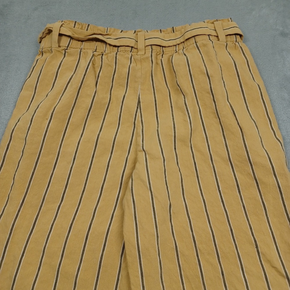 J Jill Pants Womens Medium Yellow Linen Wide Leg Belted Striped Stretch Preppy - Picture 6 of 9